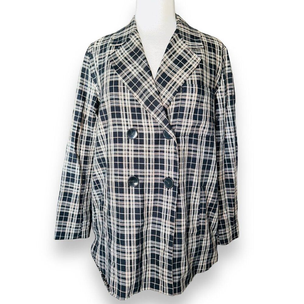 FB6 Zara Black Brown Plaid Blazer Size medium Womens Jacket Coat